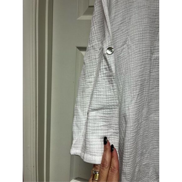 Toofan White Gauze Lagenlook Mother of Pearl Back Button Tunic Shirt sz 1X NWT - Picture 4 of 9